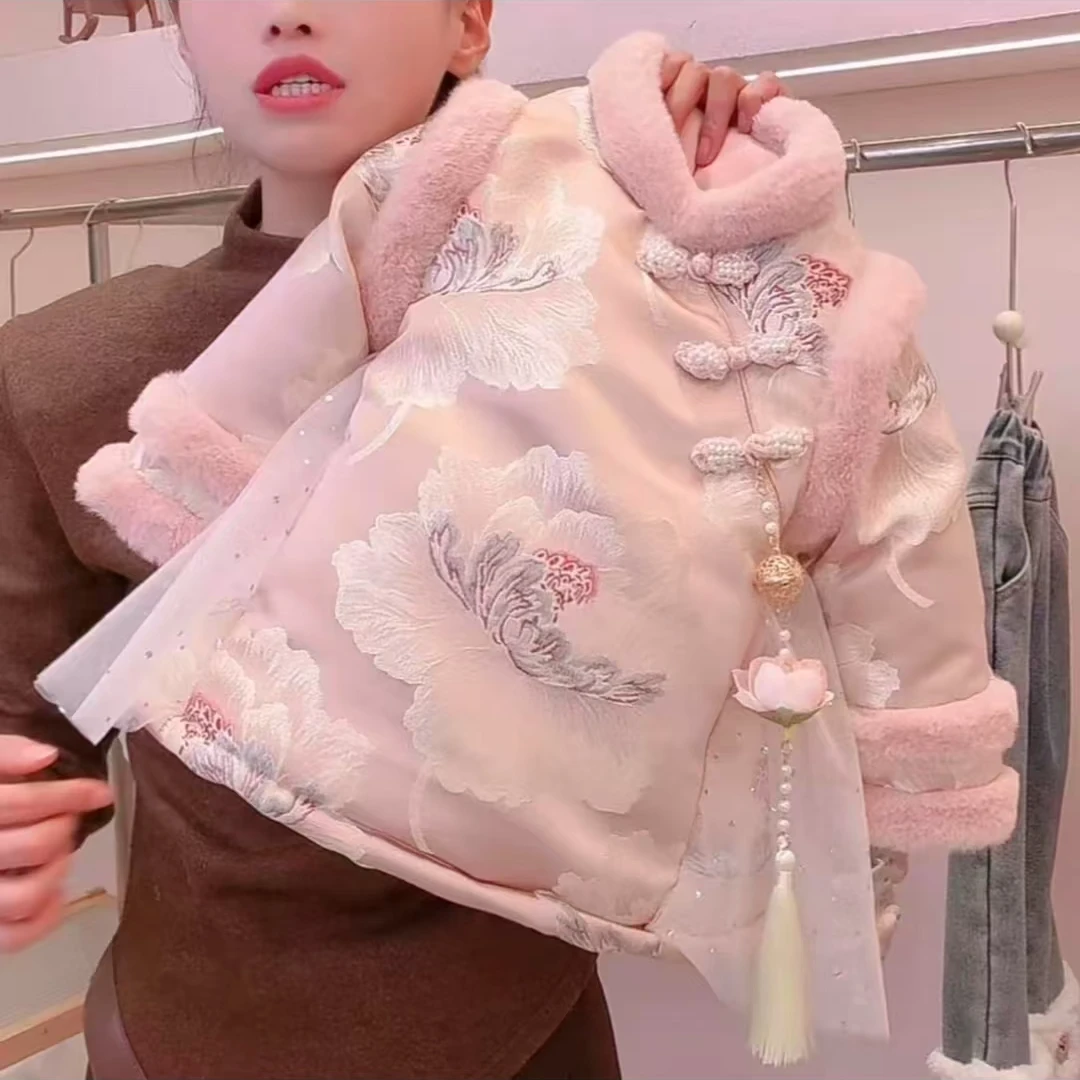 女童冬季新款时尚加绒加厚国风旗袍连衣裙拜年服