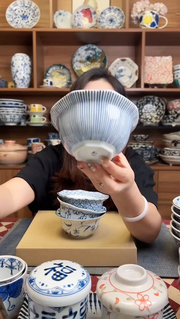 瓷片染十草12cm八角小钵