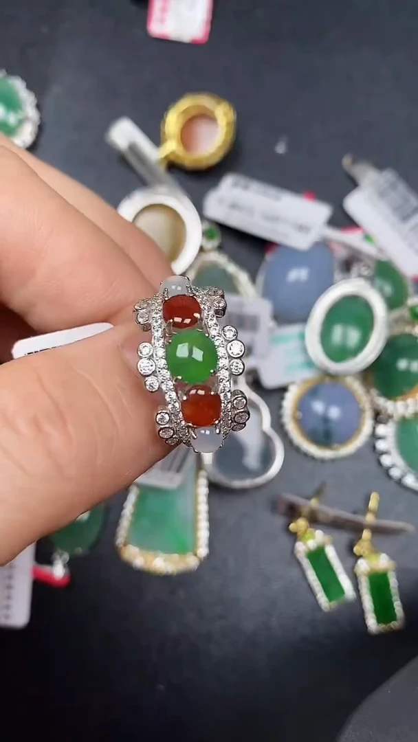 银S925镶嵌戒指翡翠3840