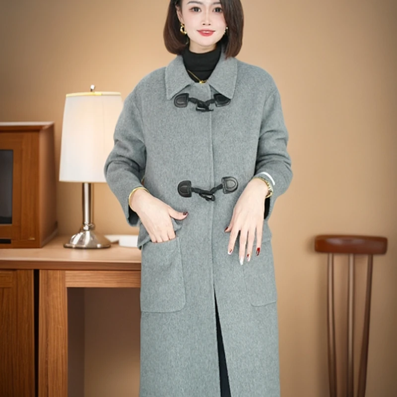 时尚百搭女士新款冬季羊毛大衣女秋冬女士毛呢长款外套8603