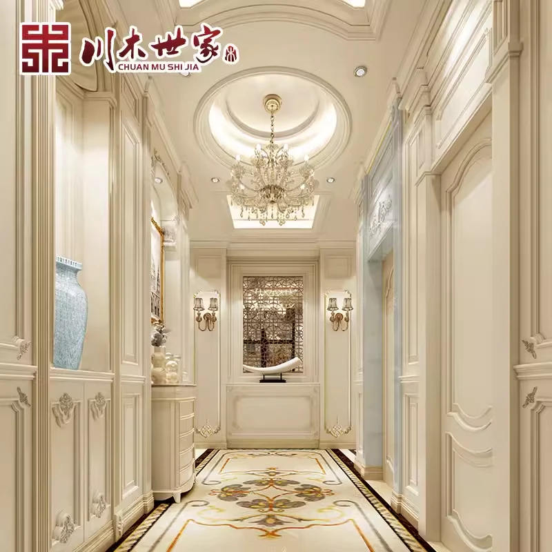 川木世家别墅实木护墙板全屋定制简欧式美式法式雕花描金背景墙裙