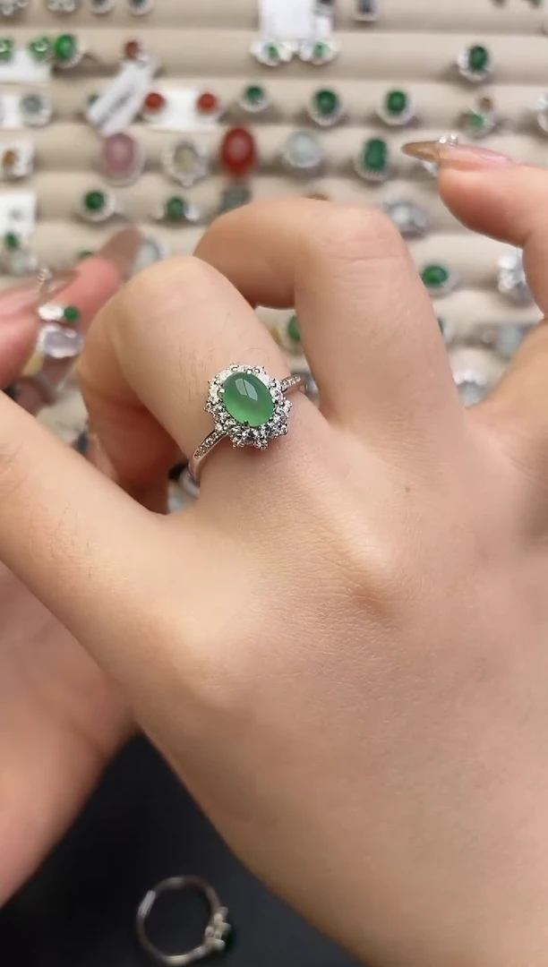 银S925镶嵌戒指翡翠0