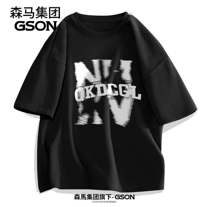 GSON男t恤短袖夏款美式复古休闲半截袖男式炸街正肩ootd宽松半袖