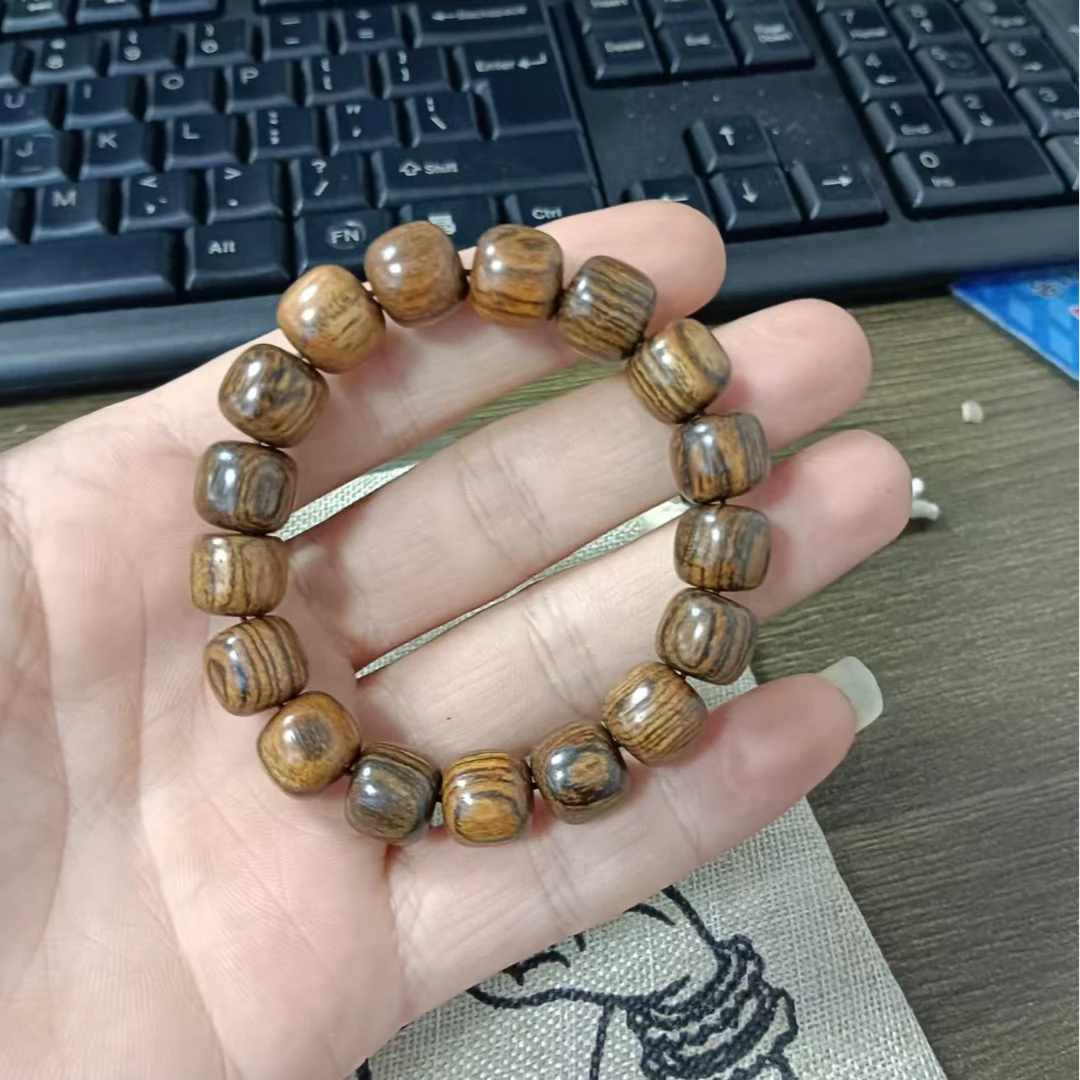 A139虎皮檀木手串单圈12mm老型珠男女士盘玩念珠新中式木质手链