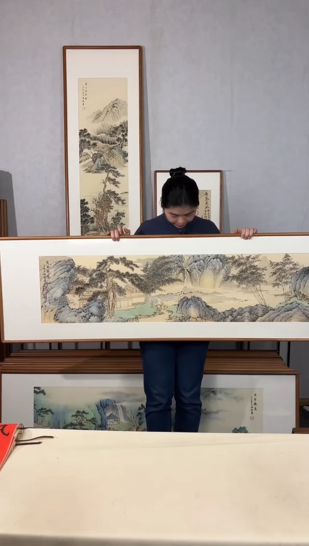 国画手绘*溪林归逸*52*172cm带框发货