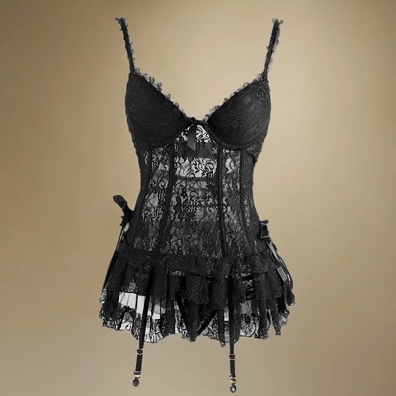 【浪漫遐想】2025年吊带束身睡衣钢圈聚拢蕾丝睡裙套装