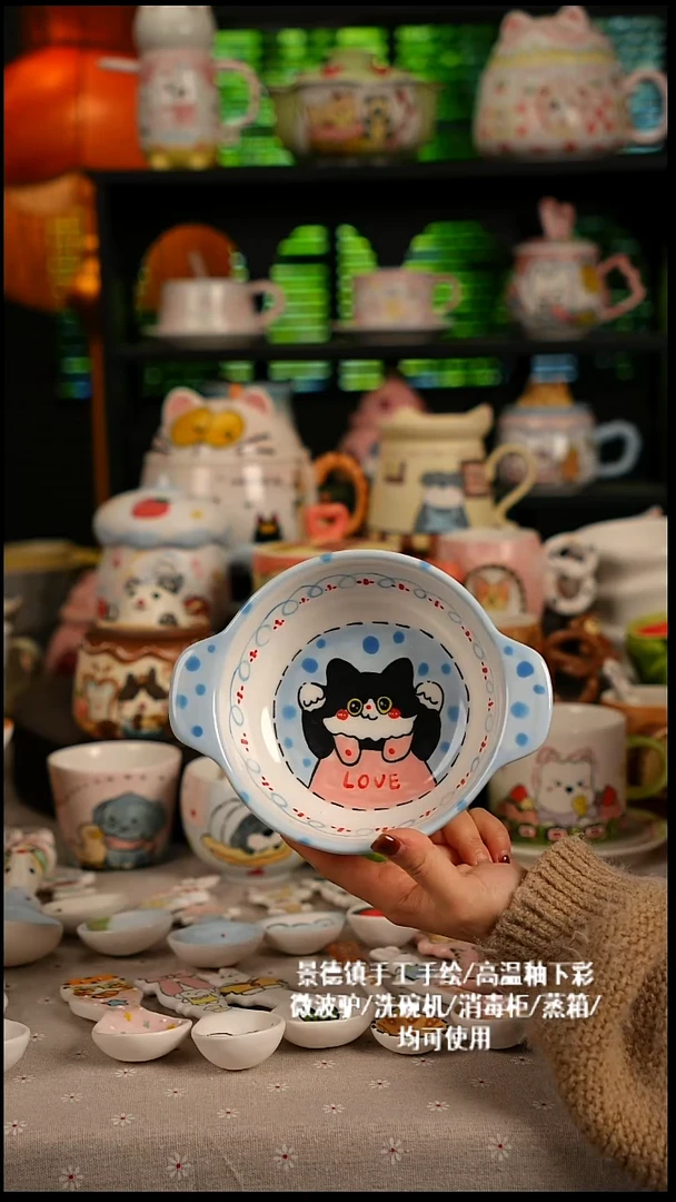 陶瓷无盖款景德镇高温釉下彩纯手绘创意瓷 默认微瑕 不退不换