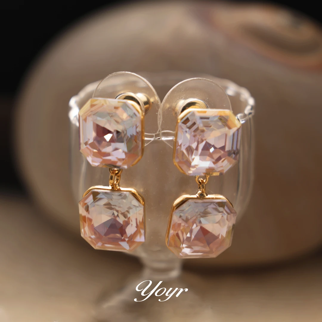 YOYR 黄铜耳饰 立方幻彩冰晶耳钉精致高级感气质百搭耳环幻彩锆石