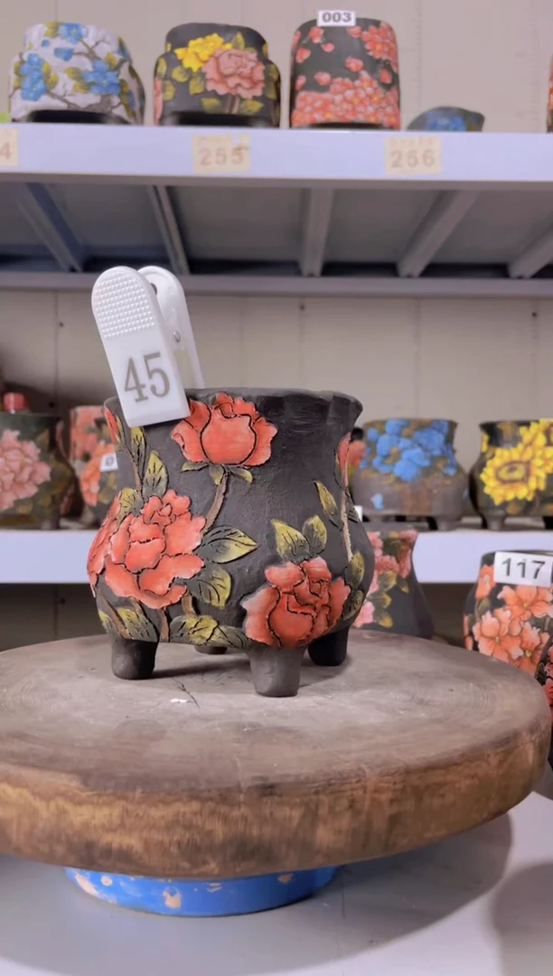 摆件沿***~45陶花岛花盆罐—手工痕迹默认，大小会有1-2公分误差