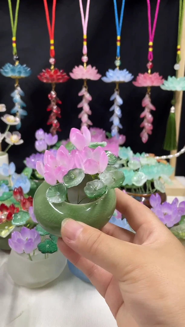 琉璃盆琉璃荷花小盆栽```````