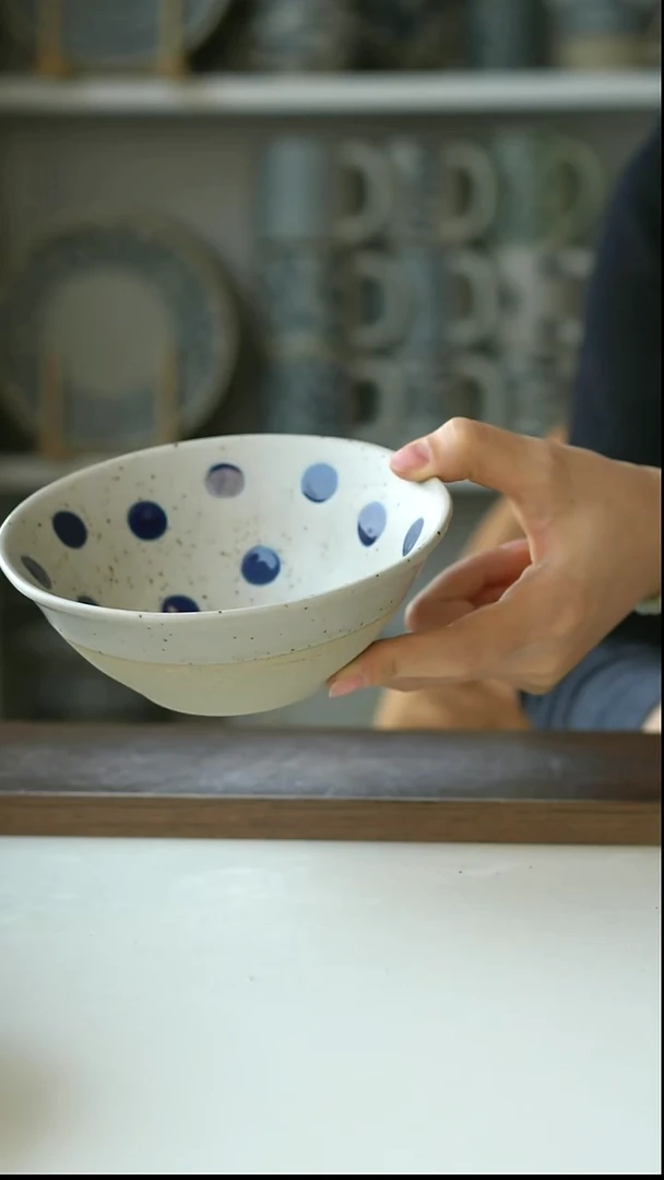 陶粗陶手绘蓝宝石早餐碗14.5cm@7-7@