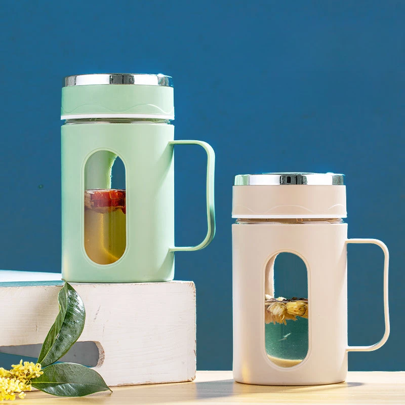 定制新款塑玻开业小礼品把手花茶杯ins锤纹水杯高颜值玻璃杯子