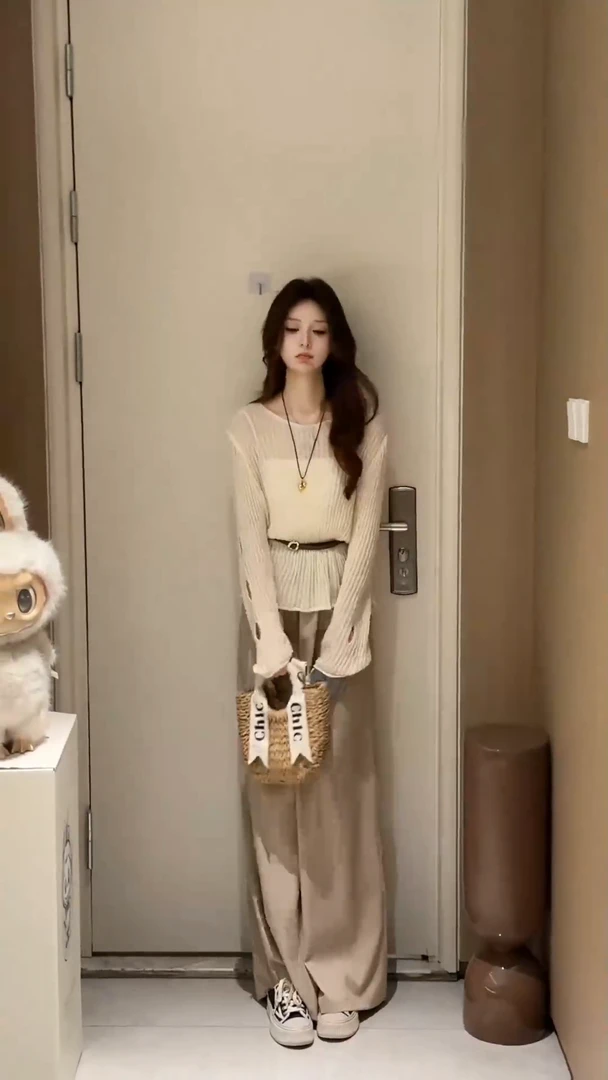 2025秋季新款女装时尚洋气慵懒风罩衫吊带上衣高腰显瘦休闲阔腿裤