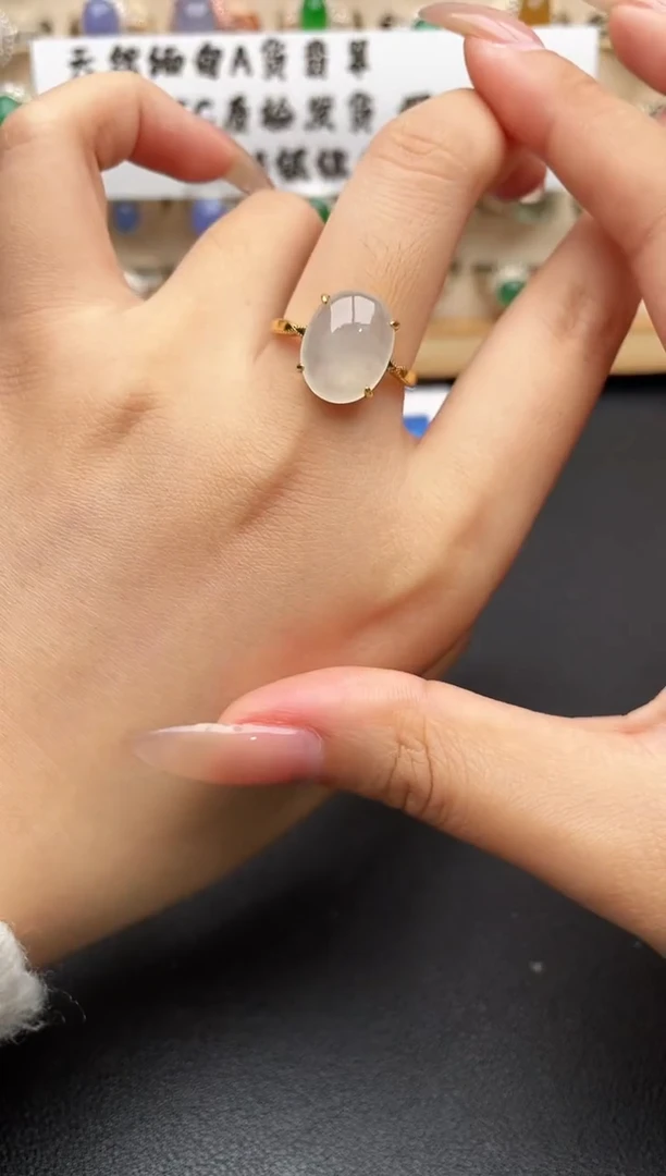 银S925镶嵌戒指翡翠一物一证一礼盒