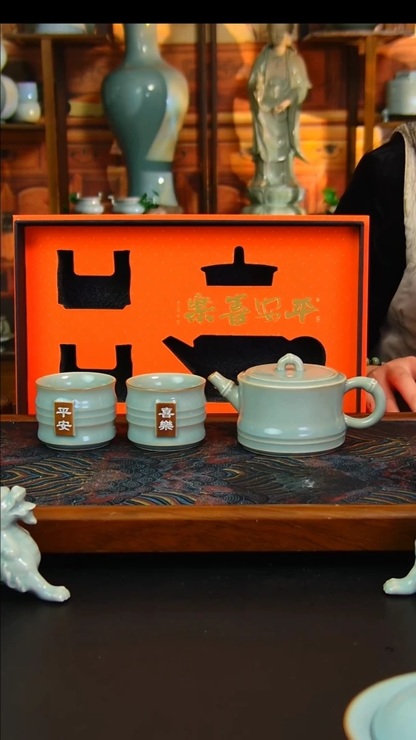 瓷片仿古釉竹节壶套装，一级品