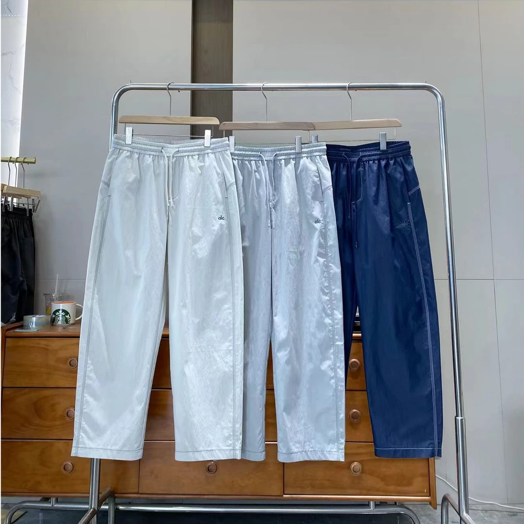 夏季明线撞色拼接立体裁剪休闲简约字母直筒宽松长裤88513
