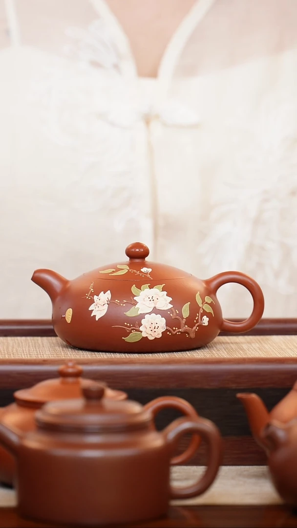 紫砂壶朱泥彩绘半月150cc