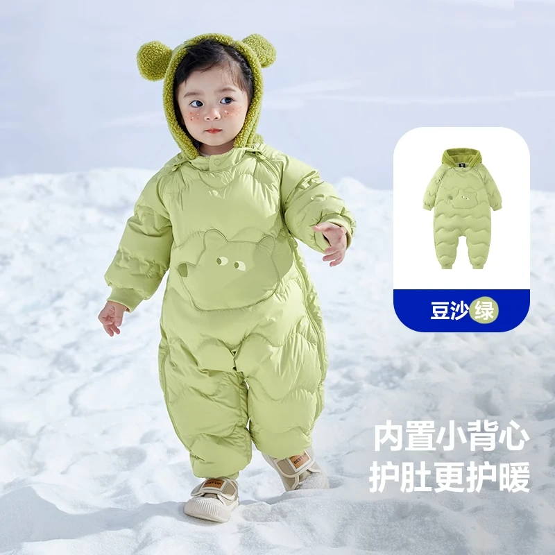 2024新款宝宝连体衣羽绒保暖婴幼儿秋冬连帽爬服