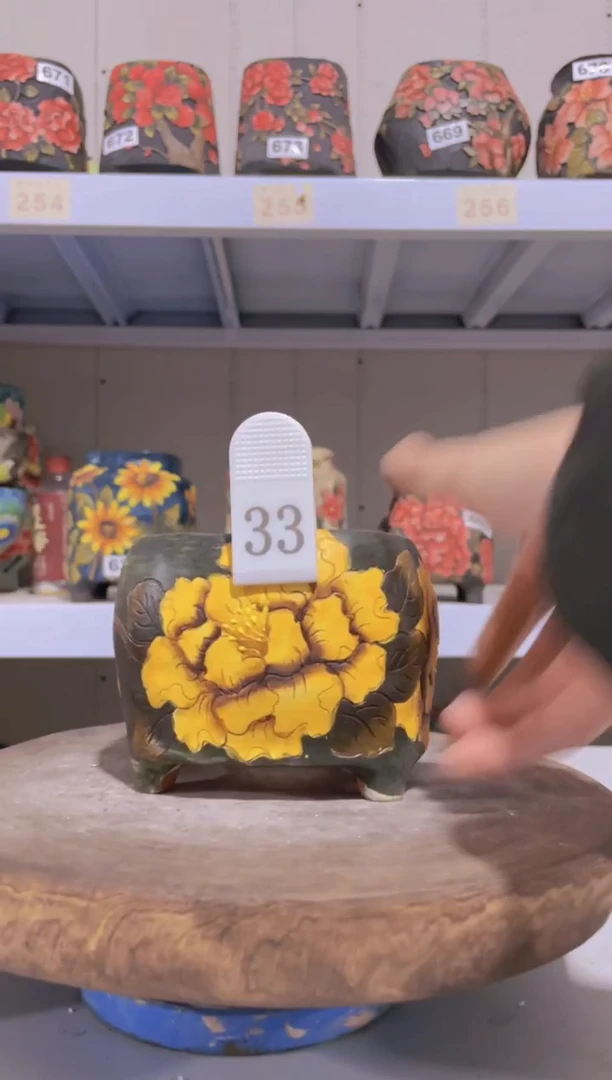 摆件33陶花岛花盆罐—手工痕迹默认，大小会有1-2公分误差