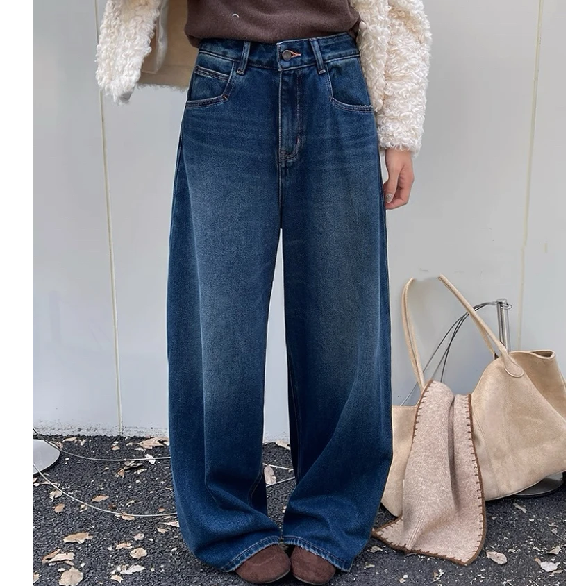 SU【352】代G  愫孟  2025冬新款蓝色特绒高腰宽松显瘦弯刀裤