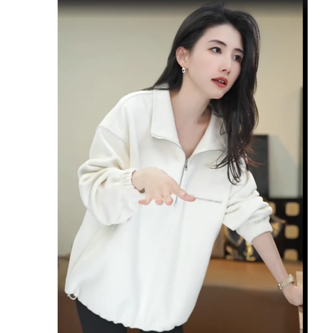 小乖逃白色卫衣高领半拉链口袋立领横口袋时尚休闲潮流卫衣N95227