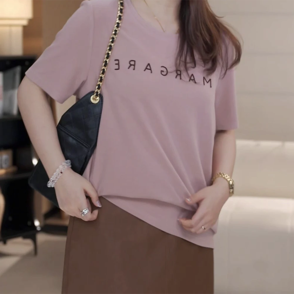 新款韩系复古字母短袖T恤女显瘦上衣T恤C5946