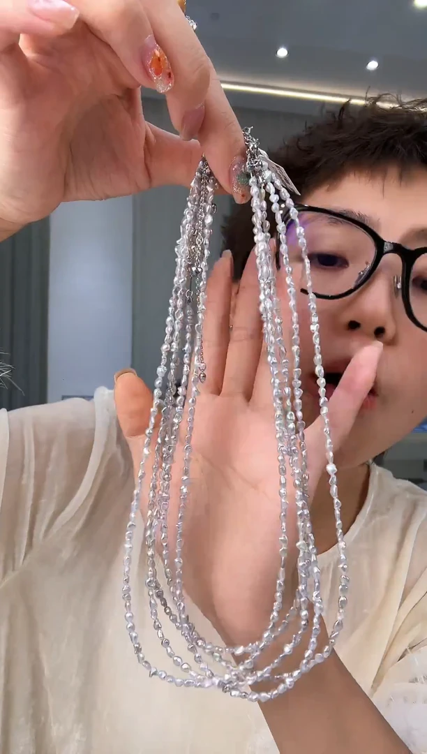 项链银S925镶嵌海水珍珠银款海水澳白keshi项链