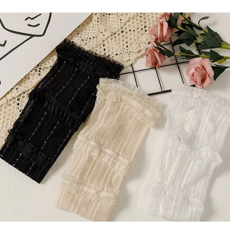 【薇薇绮】超薄花边小腿袜镂空网纱膝袜W990