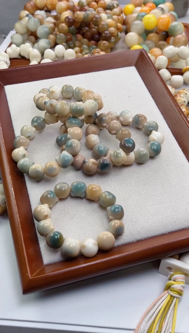 菩提根/象牙果手串z41干磨奶蓝猫头18瑕疵不补随机