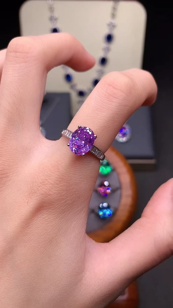 银S925镶嵌戒指紫色碧玺...