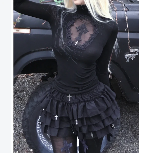 十字架哥特暗黑风蛋糕蓬蓬裙裤芭蕾裙泡泡短裤性感个性2024新款