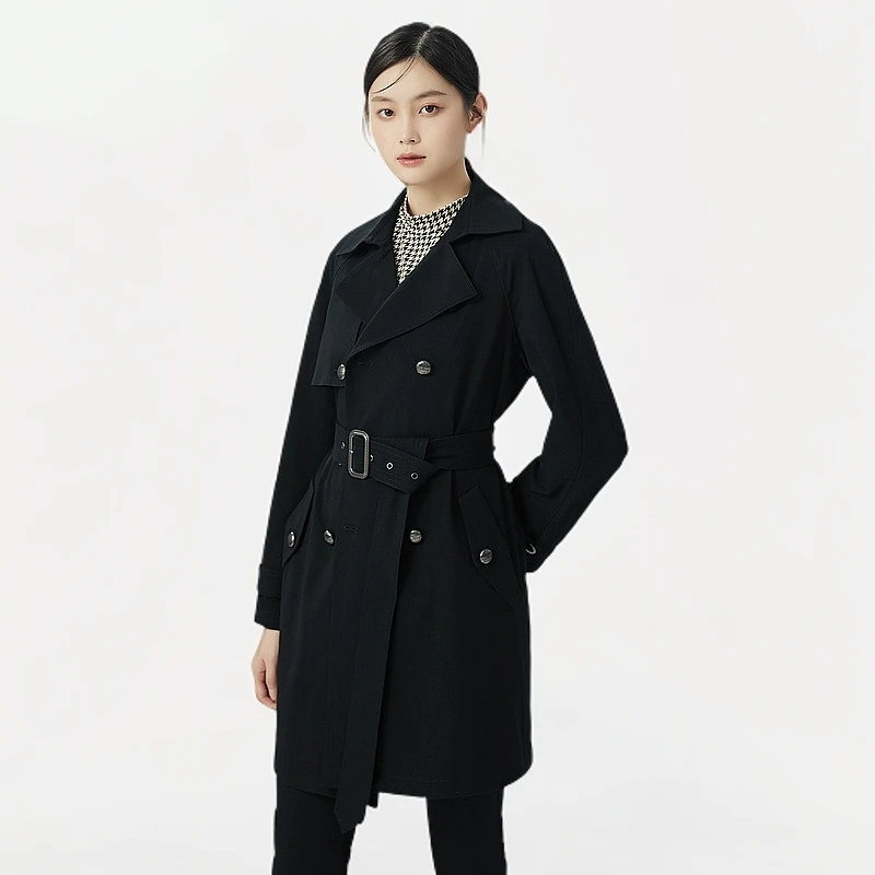 GIRDEAR/哥弟招牌中长款双排扣腰带气质通勤风衣外套女1400666