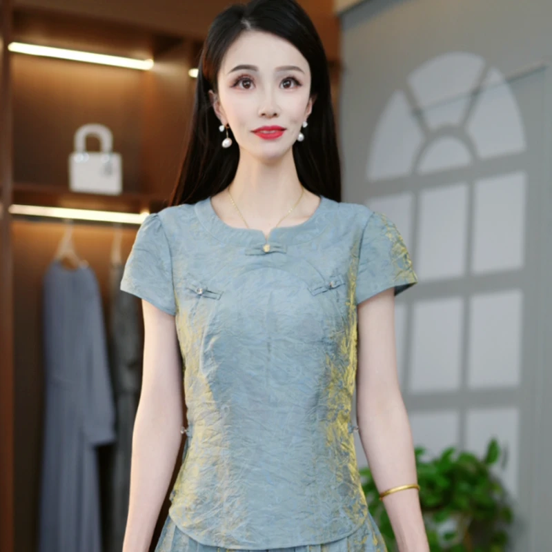 时尚气质夏季显瘦减龄百搭洋气设计感修身套装两件套M-4XL