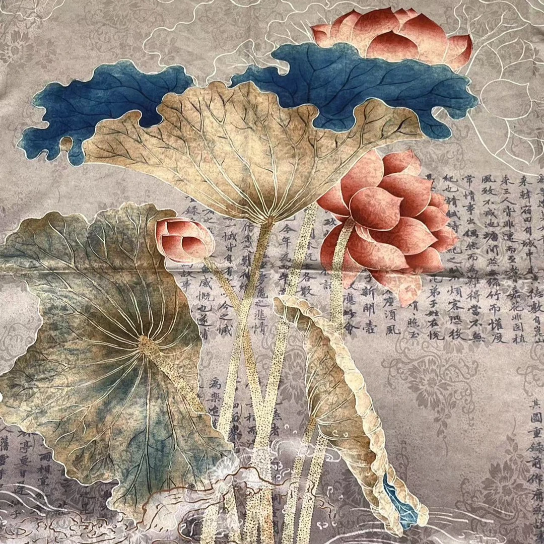 （金线荷花）国风双面65*175左右长巾
