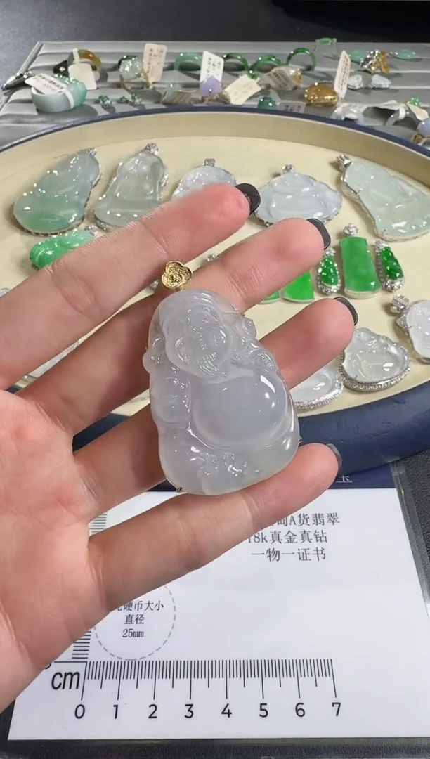 吊坠(不含链)18K金镶嵌翡翠【源头工厂】钻石镶嵌