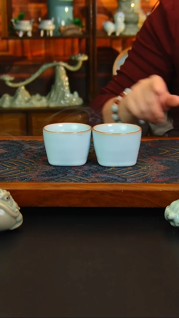 瓷片原矿汝瓷福利单杯一对，全品