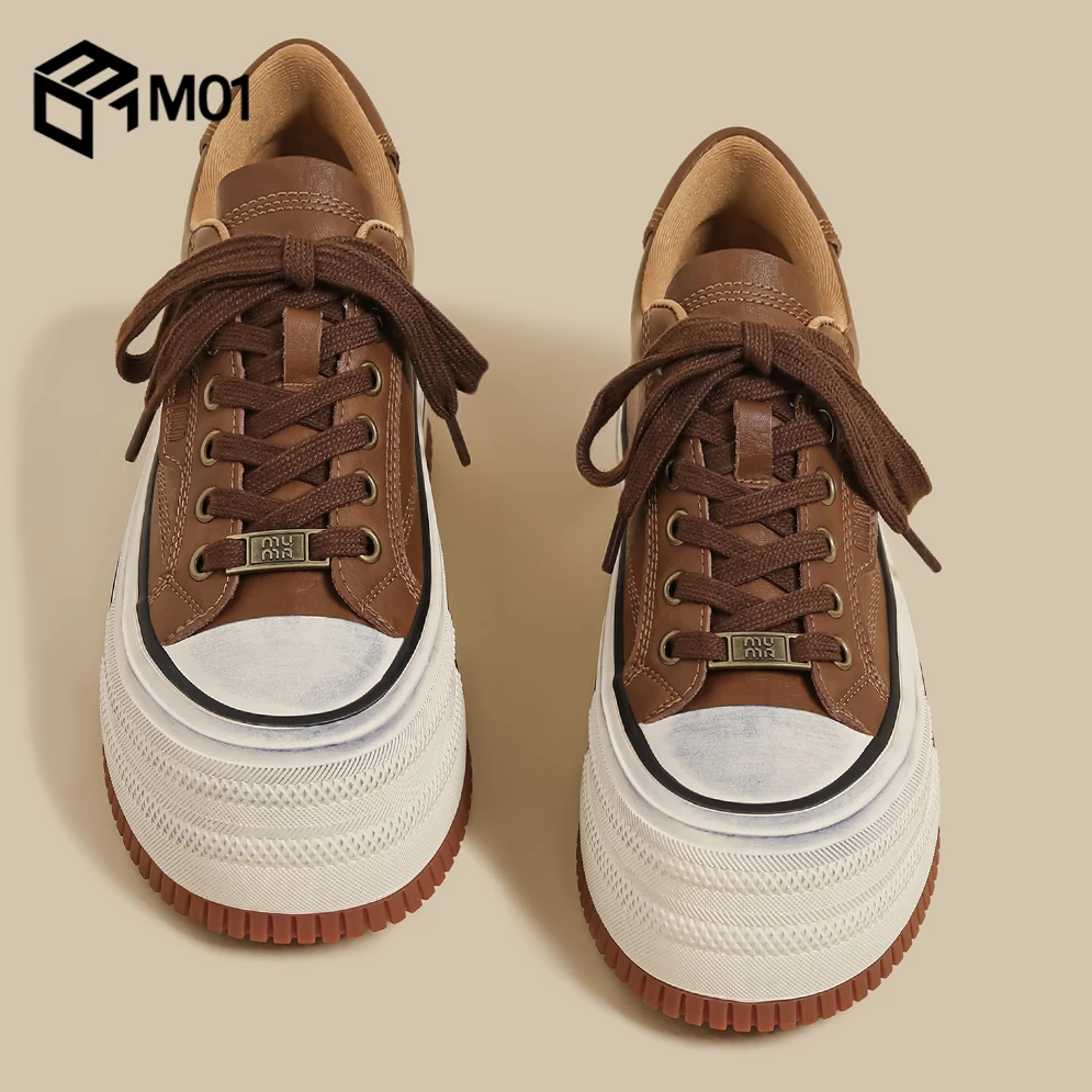 M01秋冬季新款厚底小白鞋女复古做旧脏脏休闲鞋低帮网红运动板鞋