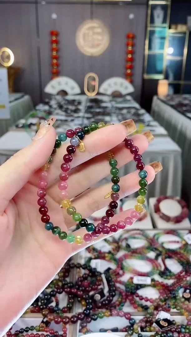 老矿碧玺色标彩虹油料单圈手串5mm+未镶嵌碧玺dan多样性发货一条