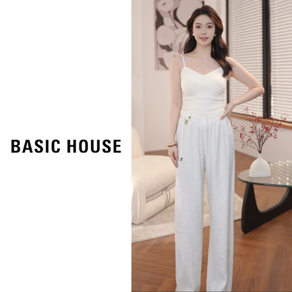 Basic House/百家好春季新款国风显瘦百搭直筒休闲裤B1195B5E602