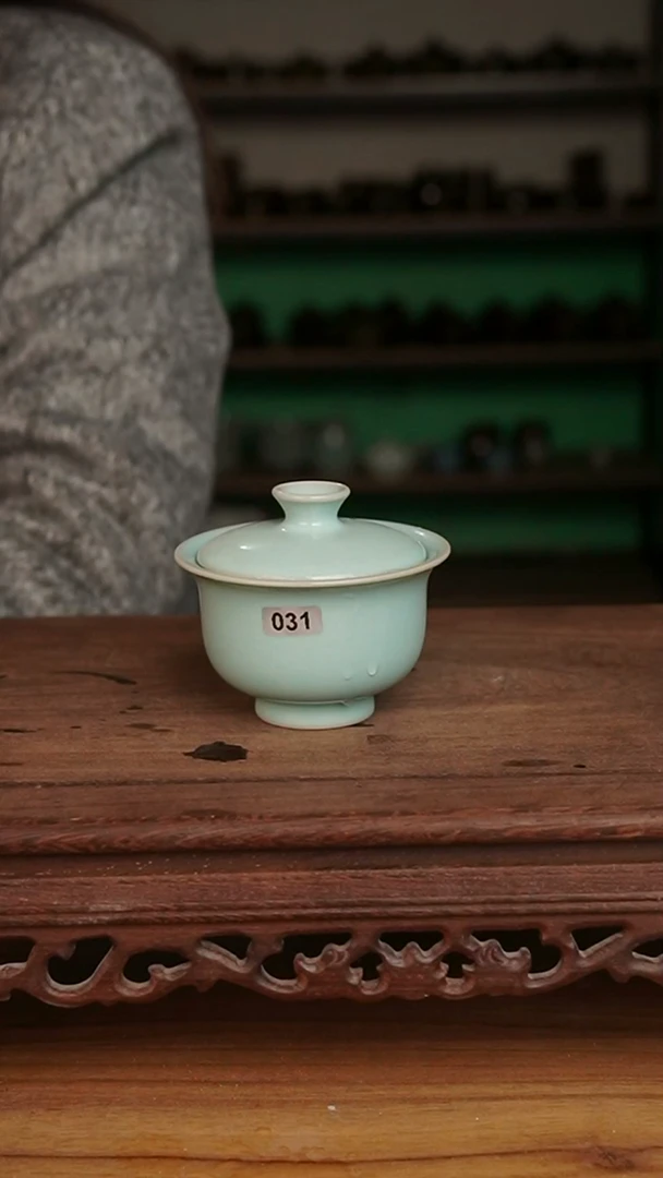 杯031号天青两才元宝盖碗微微不完美