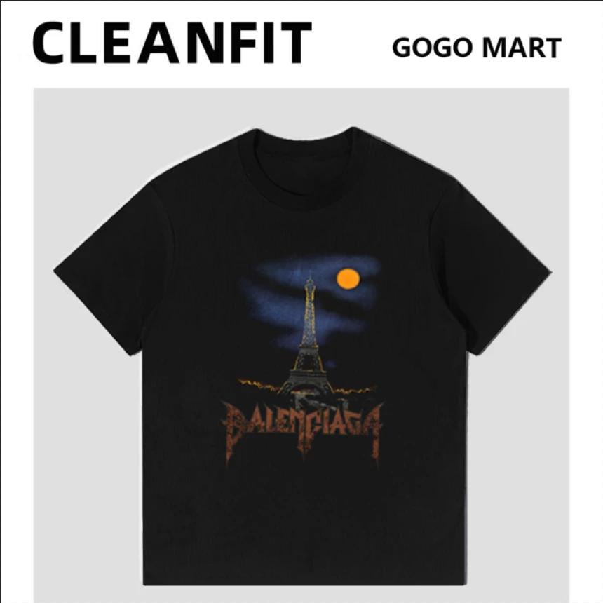 【GoGoMart】重磅300g纯棉T恤男女同款潮流百搭-月下铁塔