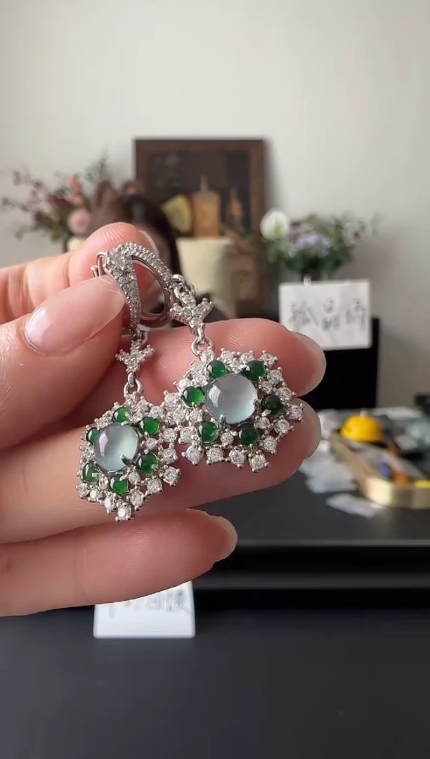 【闪购商品】翡翠耳饰银S925镶嵌没有鉴赏期