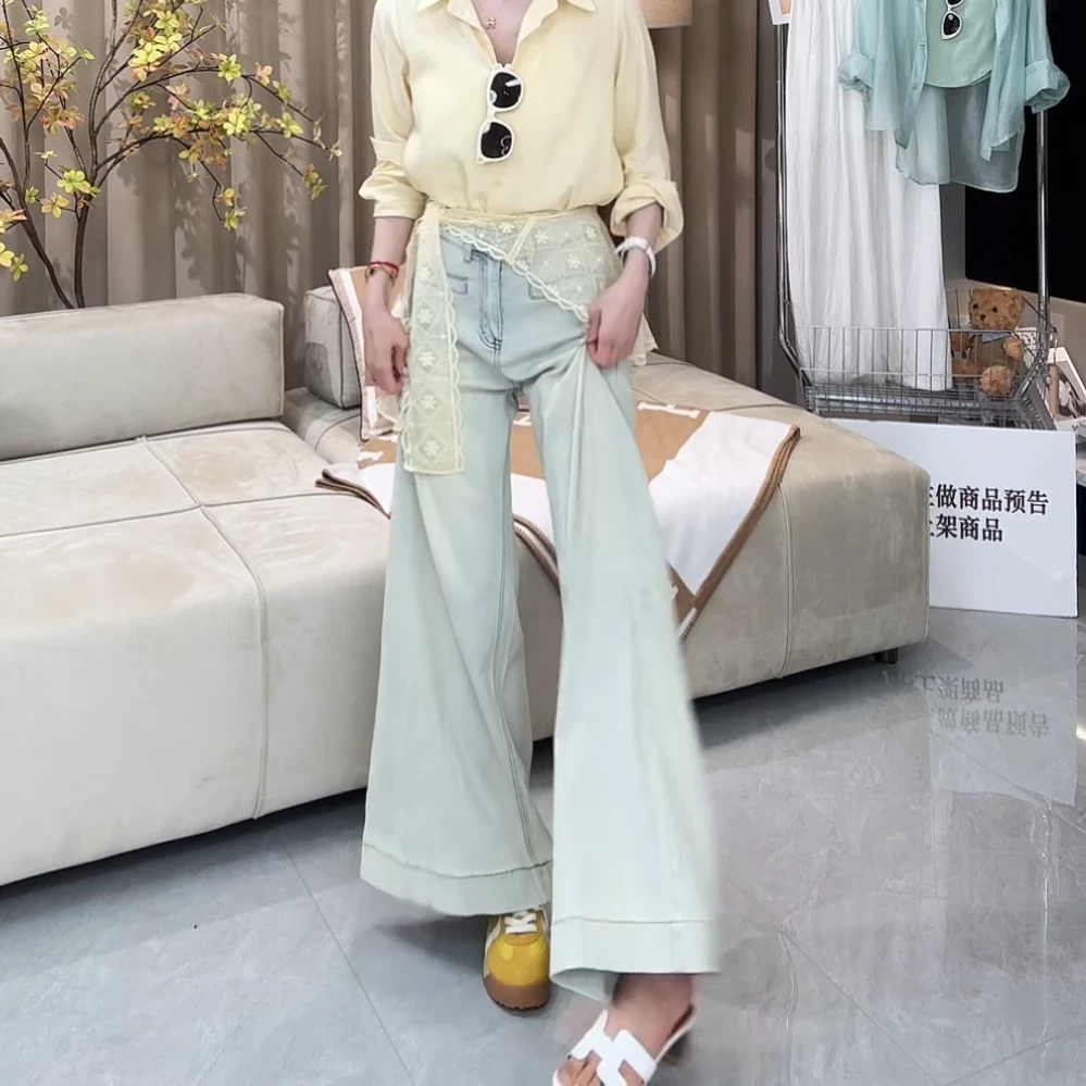 2025春夏新款高腰直筒喇叭裤复古百搭牛仔长裤薄款LK2501599