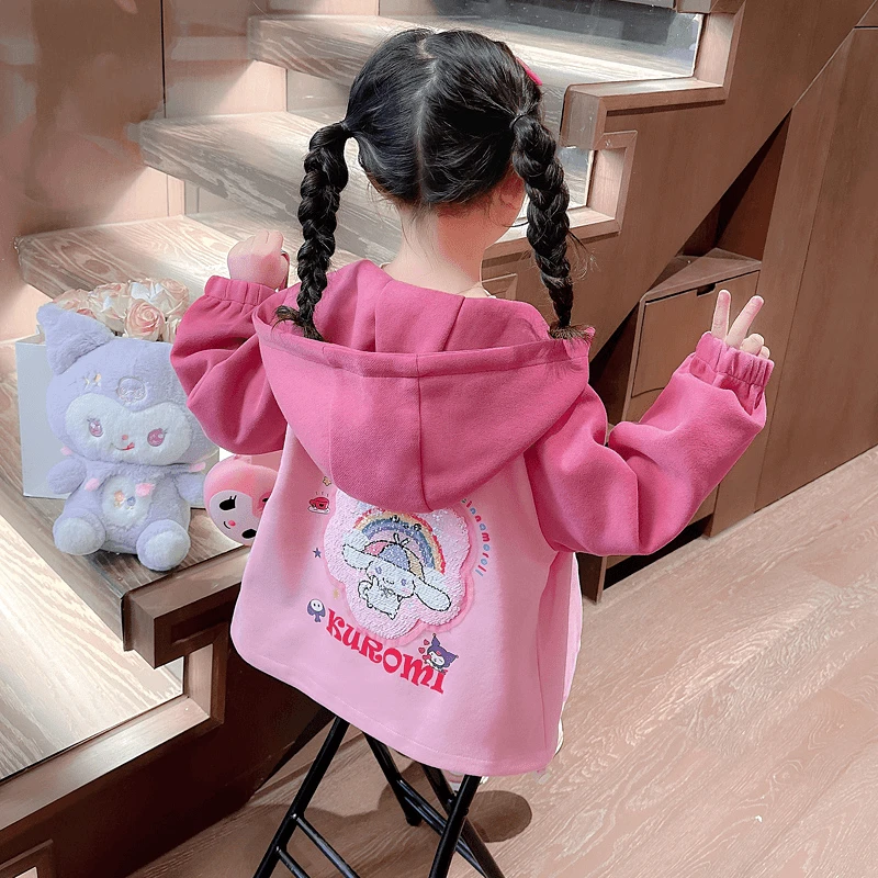 女童库洛米外套2024新款儿童春秋装韩版连帽女孩宝宝春装亮片上衣
