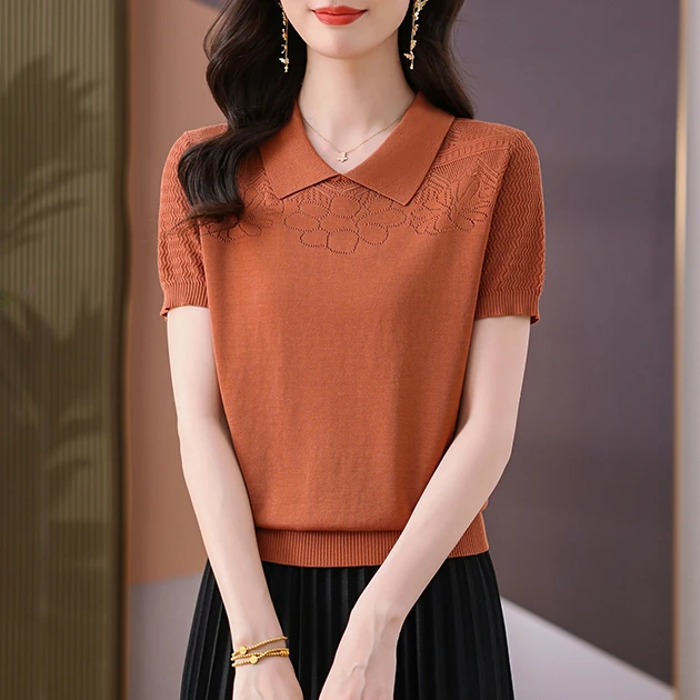 春竹世家100%莱赛尔天丝娃娃领短袖T恤女夏季新款轻薄气质上衣女