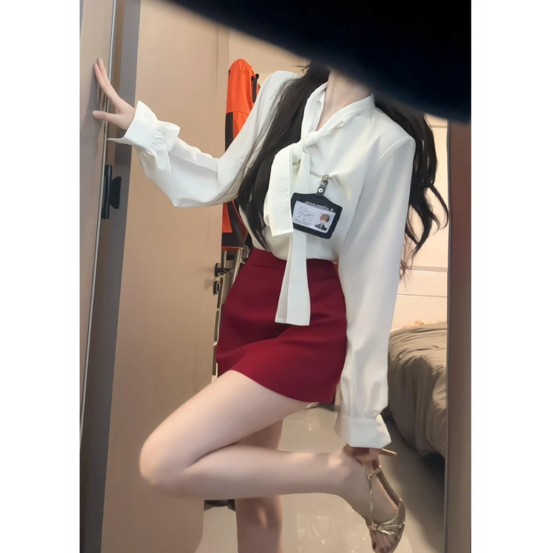 MARIE.COCO美式纯欲风辣妹春季高级感白色衬衫修身包臀短裙套装女