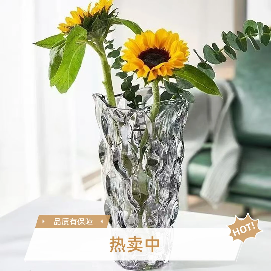 高档波西米亚北欧轻奢款水晶透明水养玻璃花瓶花瓶插花水养白冰