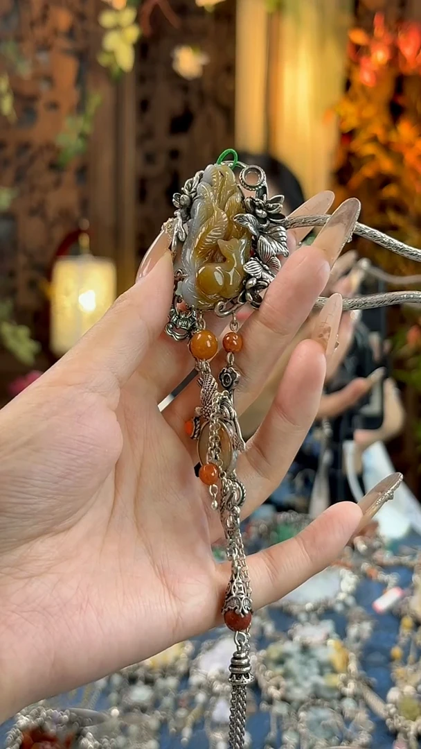 银S925镶嵌摆件翡翠发簪