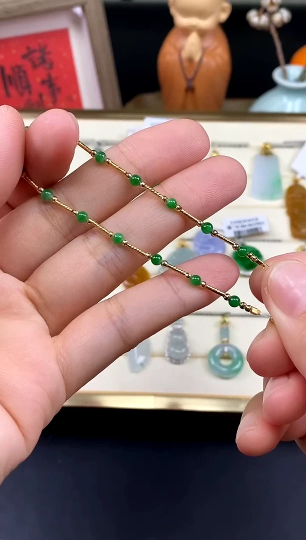 18K金镶嵌手链翡翠手链18K金扣镶嵌@@CMT7627