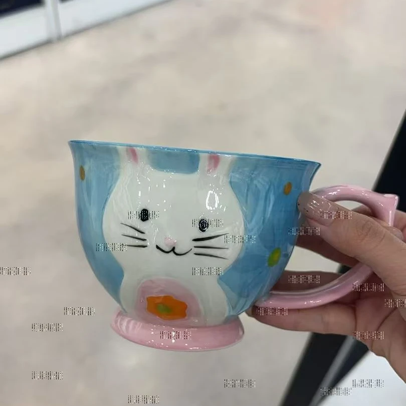可爱卡通少女心兔子燕麦早餐杯陶瓷杯马克杯水杯生日礼物